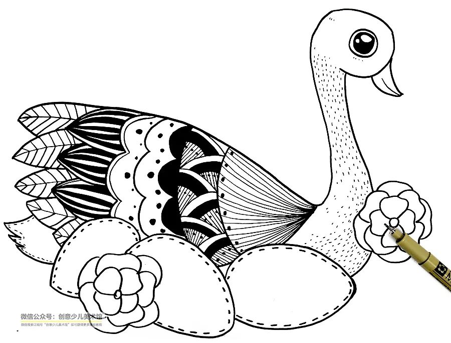 儿童画可爱的教程视频,儿童简单彩铅画天鹅画