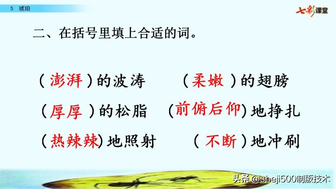 四年级语文下册第5课琥珀知识点,语文书四年级下册琥珀预习分段