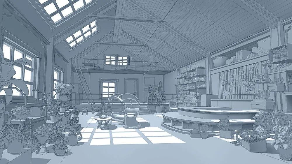 速写手绘花店场景,ins风花店过年店内布置场景