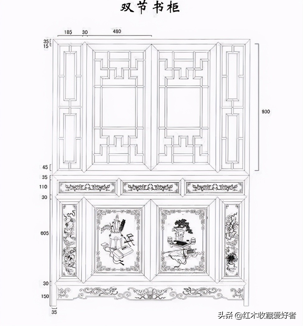 中国传统家具手绘三视图,古典家具设计图纸