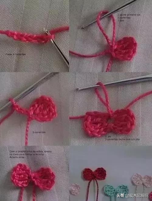 蝴蝶结的钩法教程全过程,金边蝴蝶结钩针详细教程图解