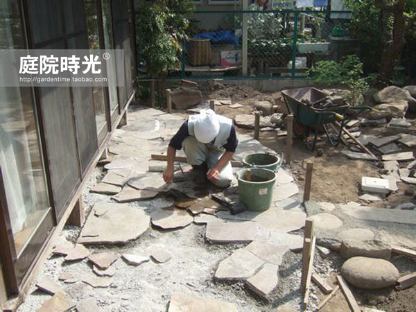 中式庭院古代老石板铺装,庭院铺装样式区域颜色搭配