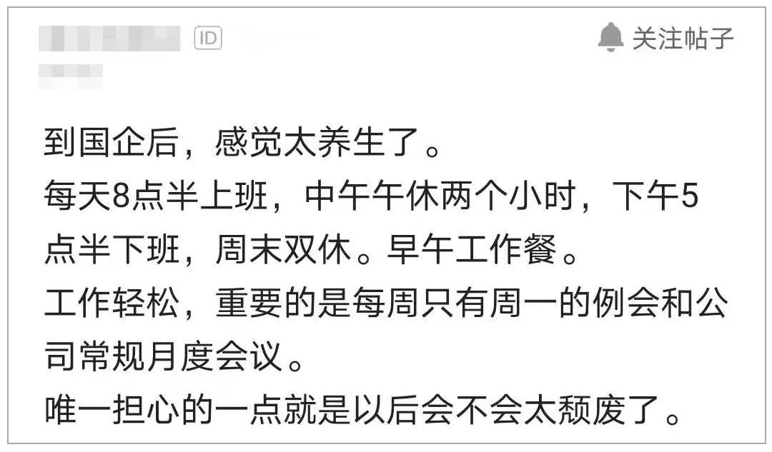 程序员吐槽：到国企后，太养生，担心以后太颓废了