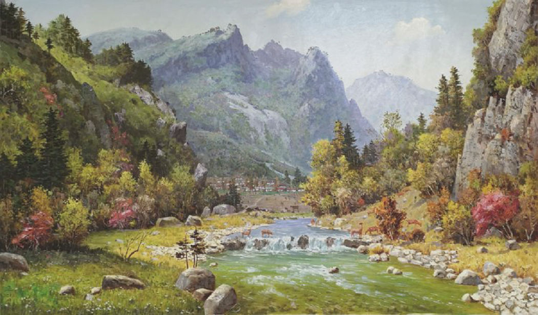 最新朝鲜风景油画图文,朝鲜大型山水风景油画图片集