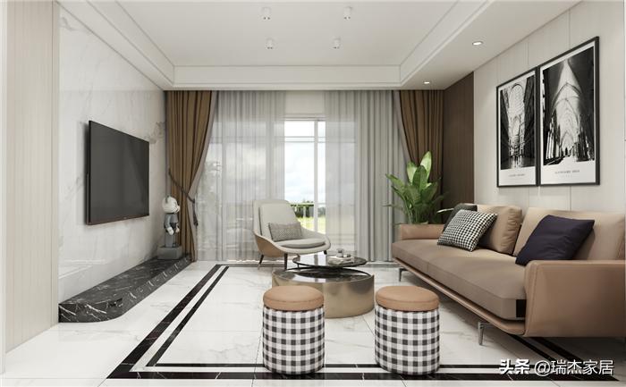 黑白对比层次分明，搭配木饰面格栅，给人一种简约纯净之美