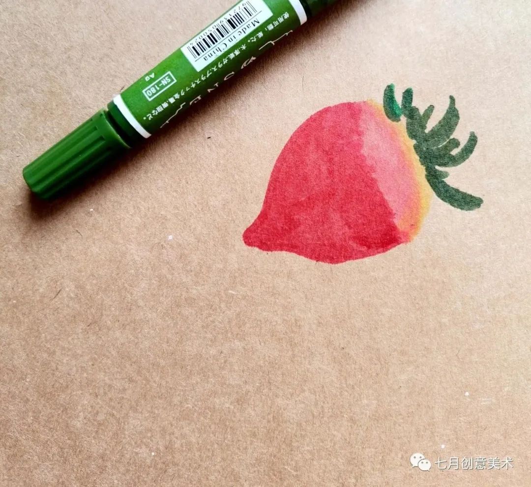 草莓自然笔记绘画,草莓幼儿园绘画