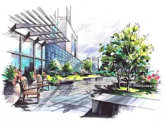手绘效果图设计详解,干货五幅景观手绘效果图步骤图解