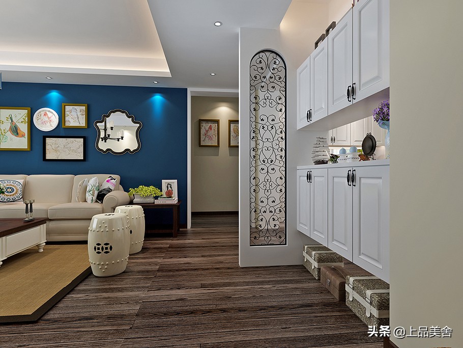 美式风格沙发背景墙效果图大全,美式风格蓝色沙发背景墙效果图