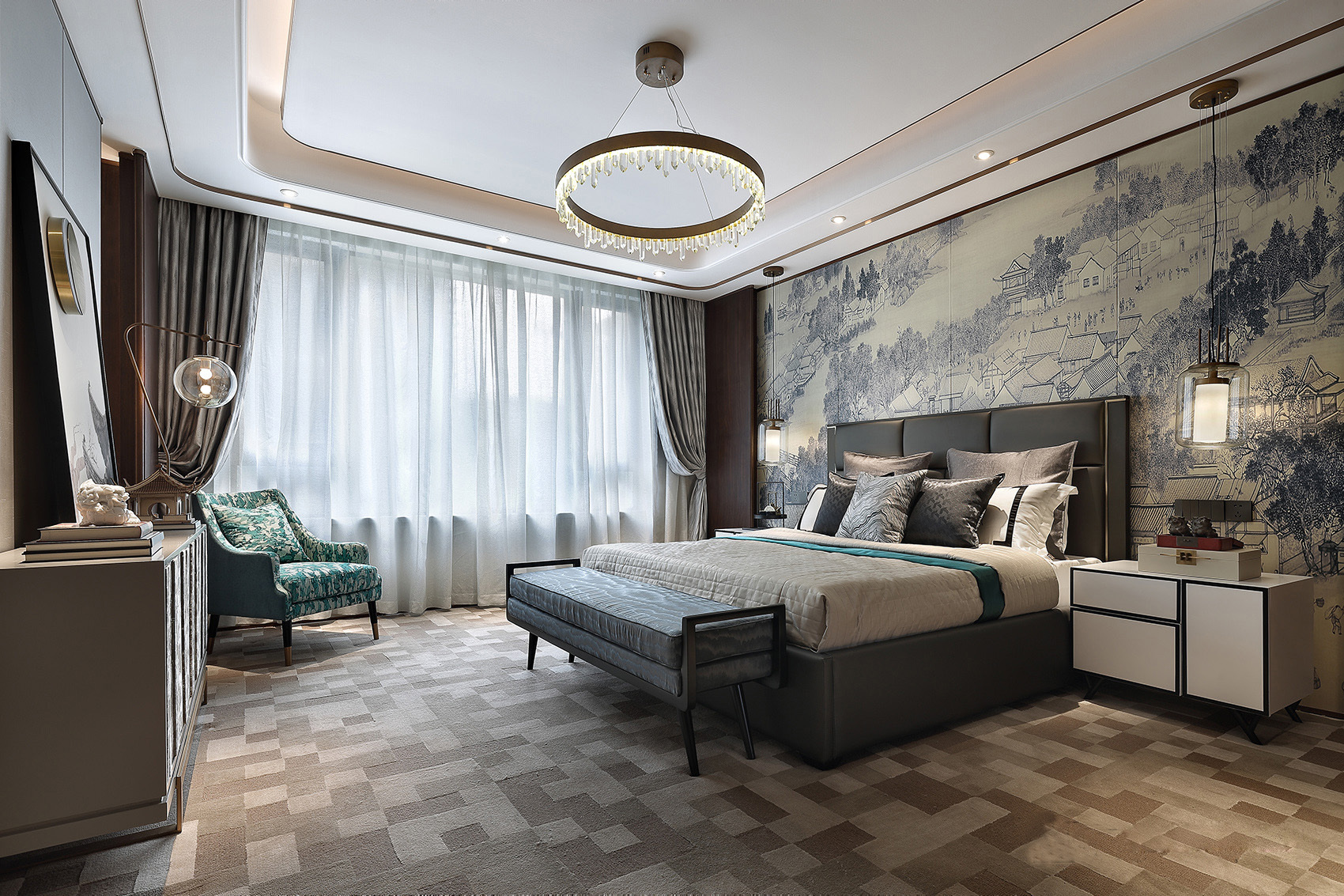 中式装修风格样板房图,桃花源120平中式风格样板房