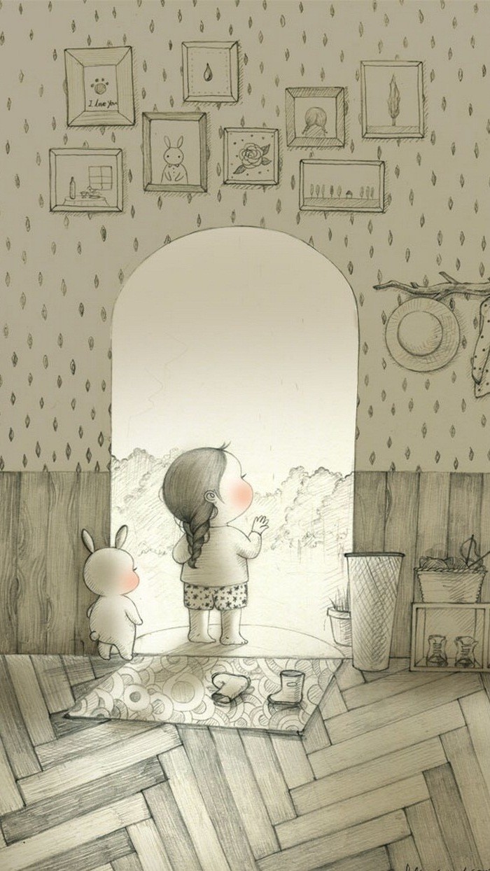 少女与兔子插画,兔子手绘创意插画