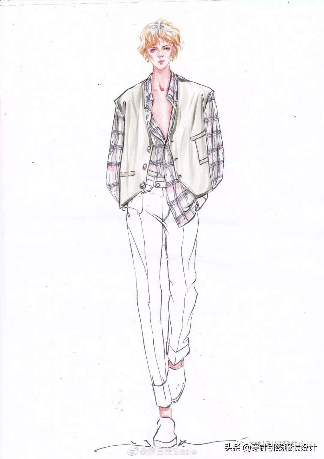 礼服服装效果图手绘,西装手绘服装效果图