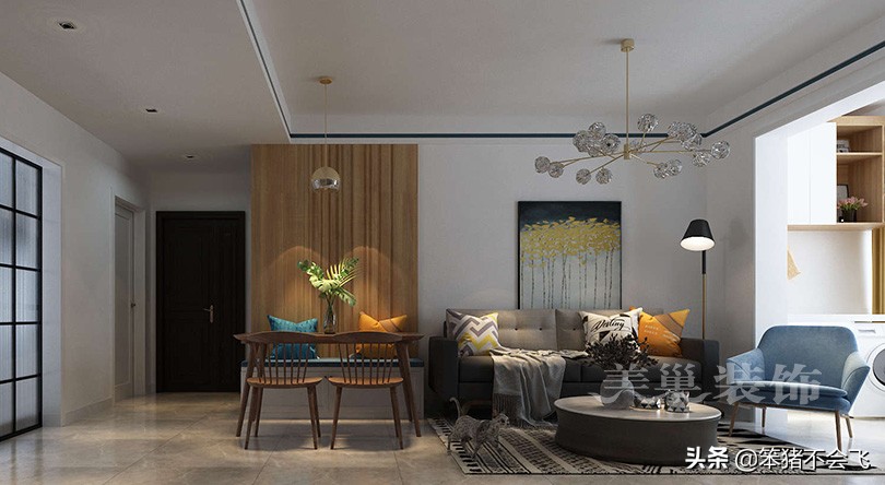 郑州康桥朗城89㎡小三房，时尚的电视墙点亮整个空间