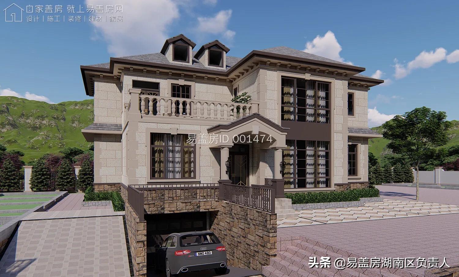 欧式挑高小别墅二层带车库,欧式风元素的二层平顶小别墅