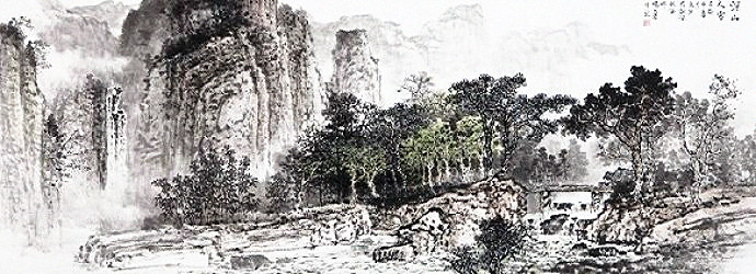 杨昌林山水画,现代水墨林溪山水画
