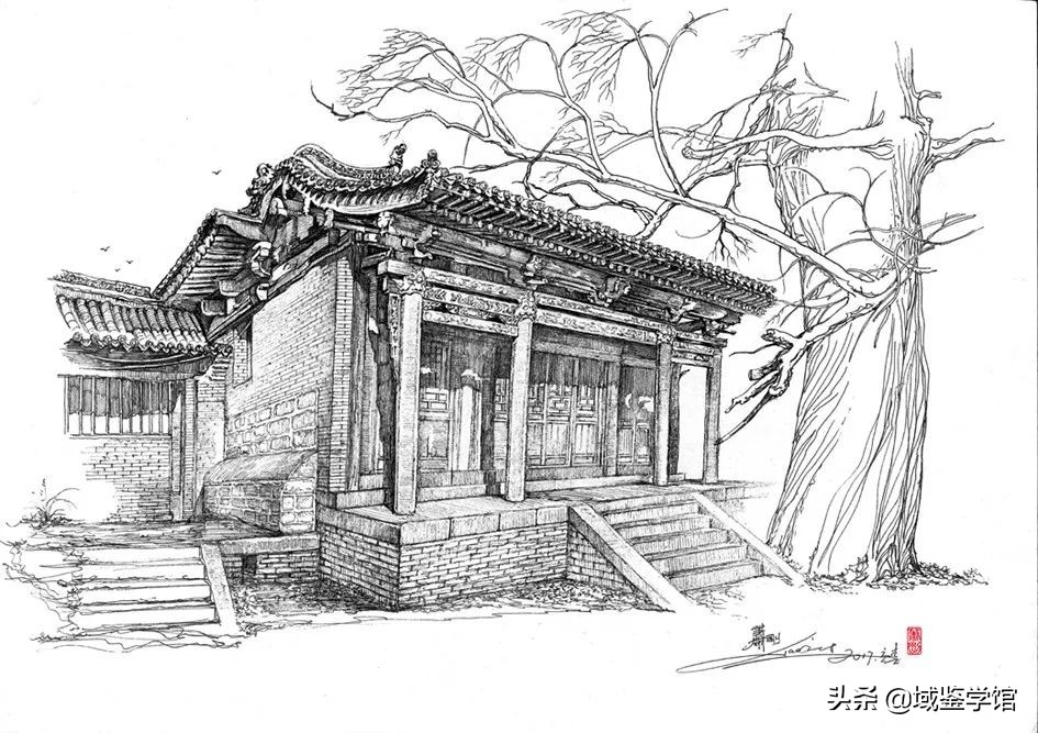 另类钢笔手绘,钢笔速写古建风景