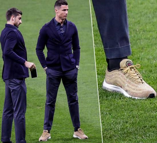 金光闪闪！C罗赛前踩场曾穿耐克潮鞋，限量版镶钻跑鞋极其酷炫