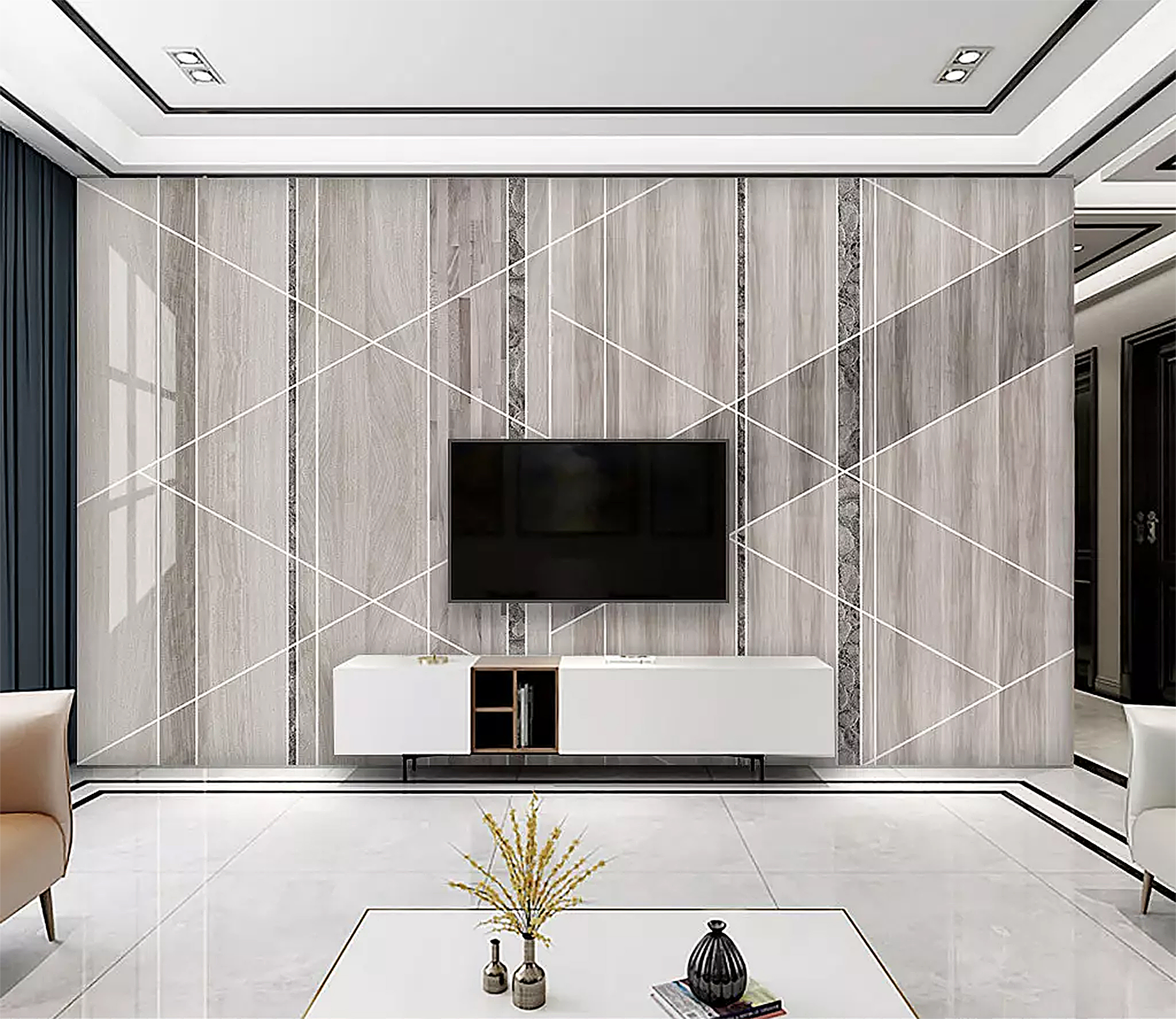 新中式风格瓷砖石材艺术背景墙,大理石瓷砖背景墙效果图