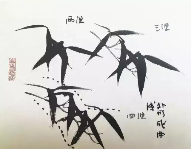 学画竹子的关键就是画竹叶,竹叶的画法及竹子完整画法