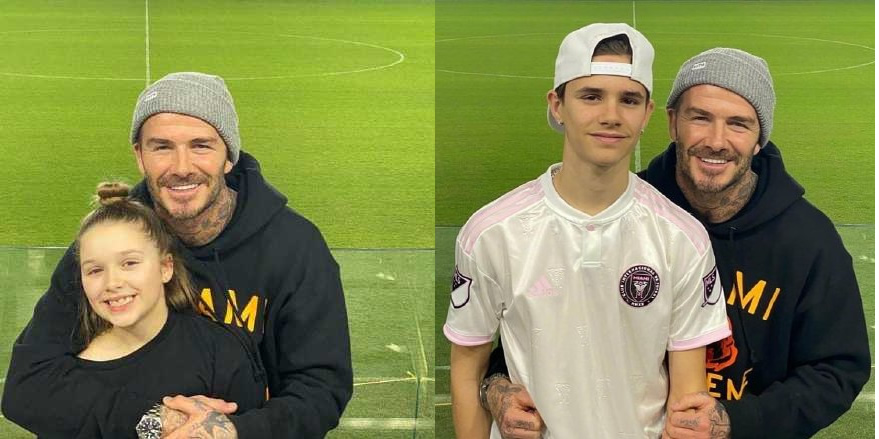 贝克汉姆带儿子踢足球,贝克汉姆贝嫂带小七