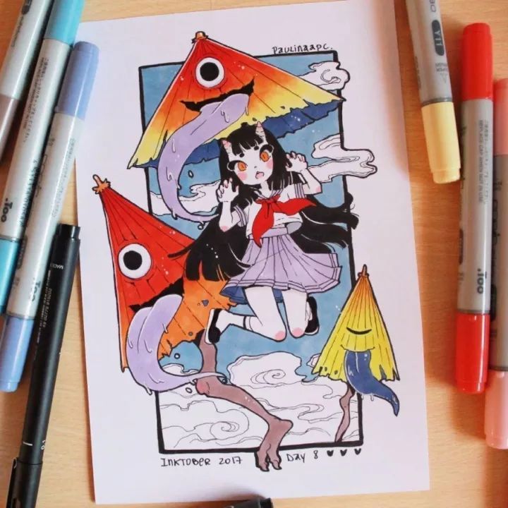 马克笔插画我是小妖怪,马克笔手绘插画清新