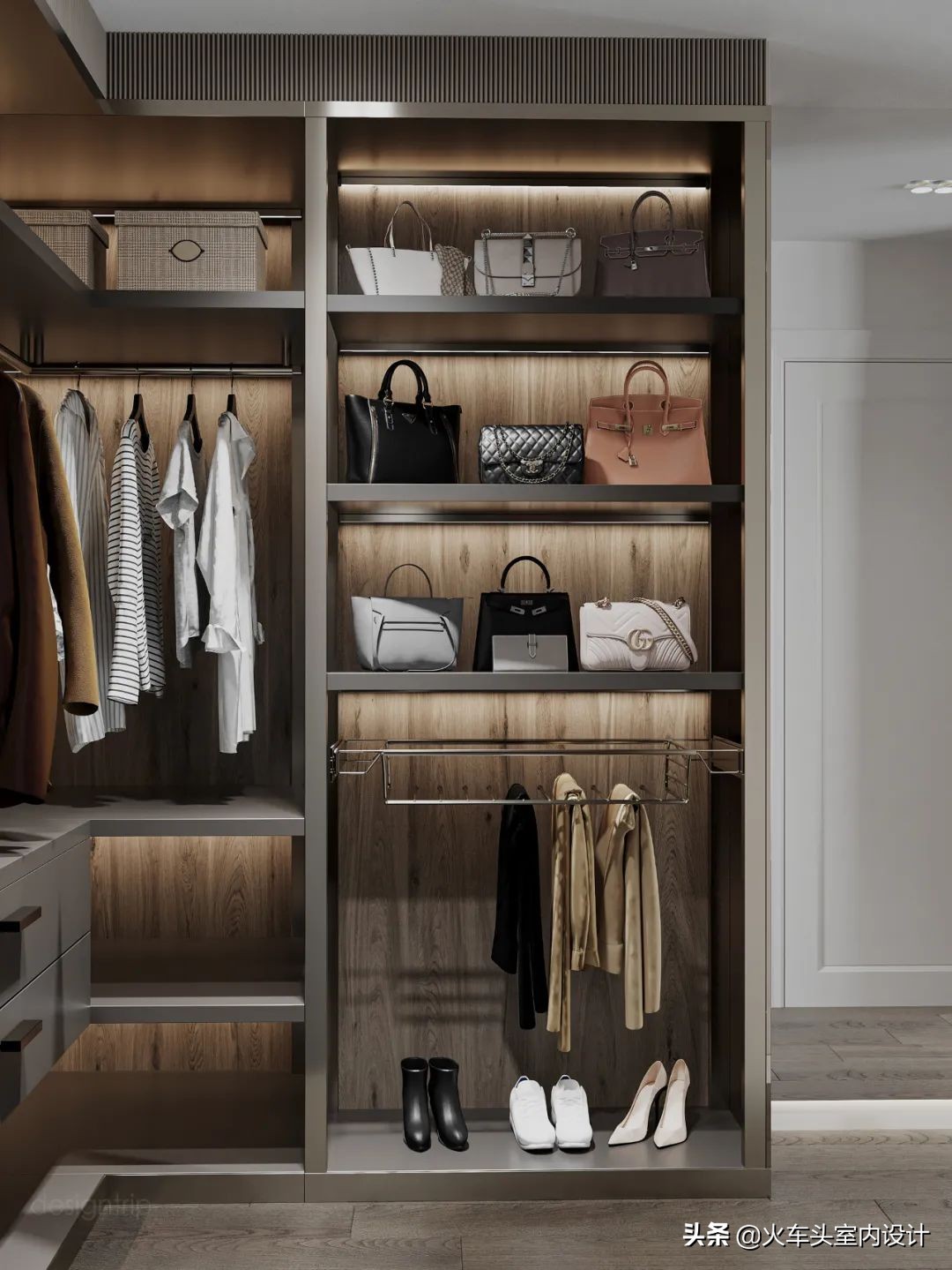 走入式衣帽间设计效果图轻奢风,轻奢简约大气衣帽间