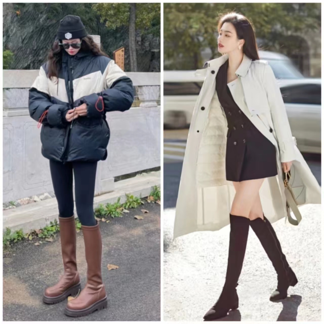 流行的靴子搭配什么衣服图片,中长靴子穿衣搭配图片2020秋冬