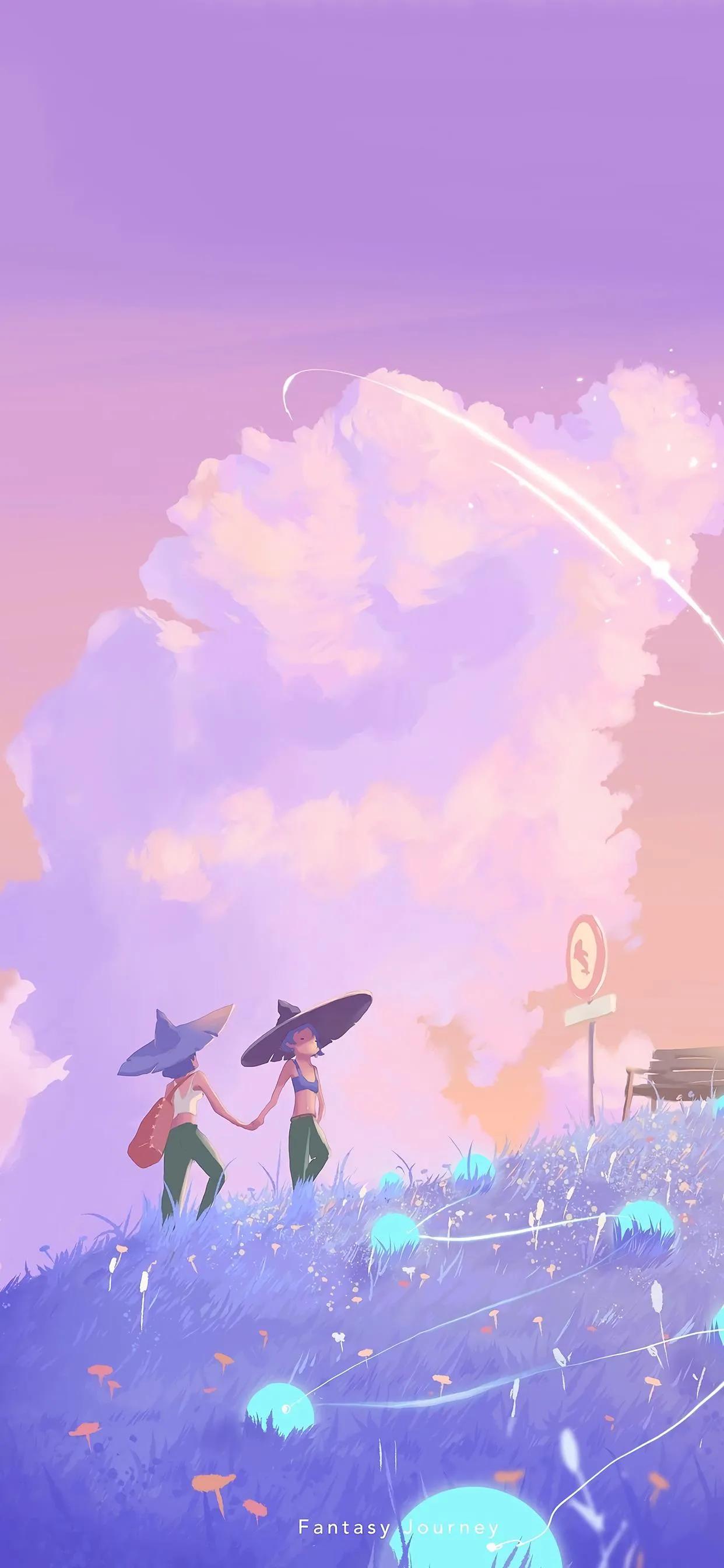 萌图100张可爱壁纸,春日海边小镇壁纸插画