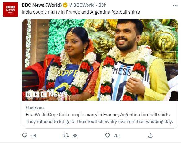 结婚仍心系世界杯印度男子穿10号球衣完婚飙206公里赶看决赛