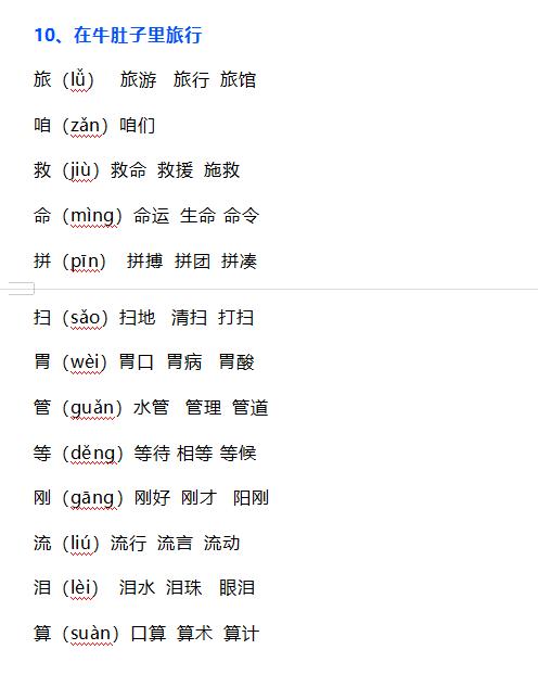 寒假孩子预习生字的同步字帖,三年级上册语文1-10课生字表整理