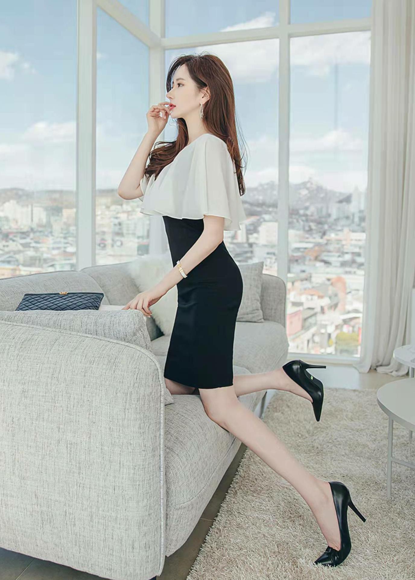 褶皱包臀裙微胖吊带v领,气质v领包臀裙中长款