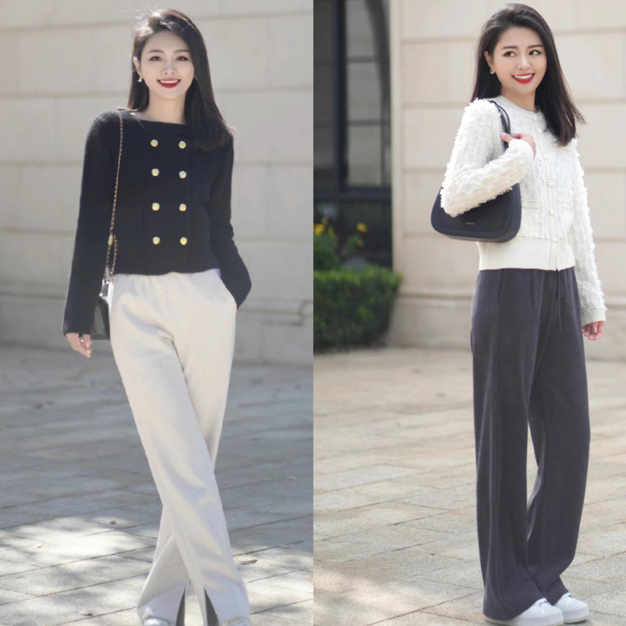 窄版阔腿裤小香风外套,小香风呢子外套搭配什么裤子好看