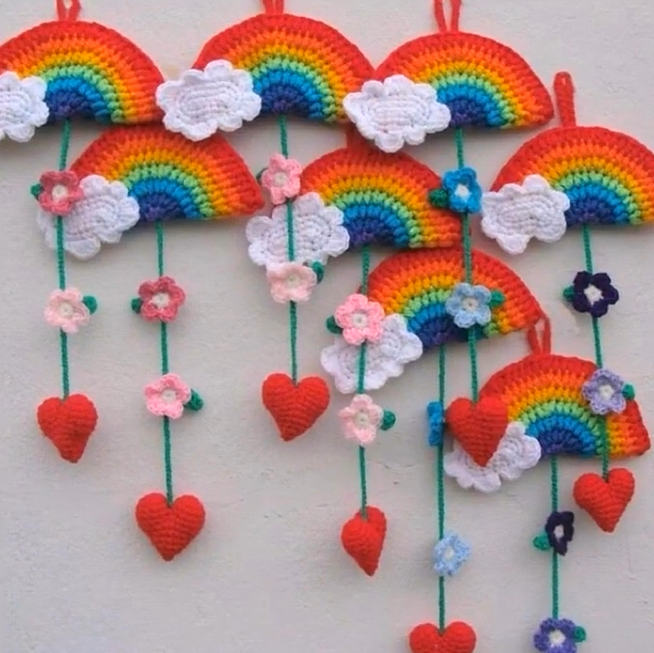 钩针编织各种墙挂花篮,钩针花环墙挂玫瑰花教程