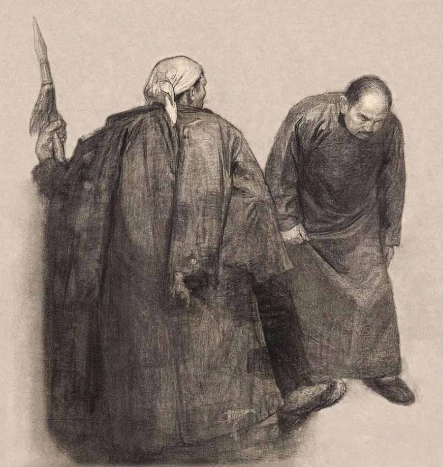 我国现代画家王式廓的油画素描稿,王式廓井冈山会师油画创作背景