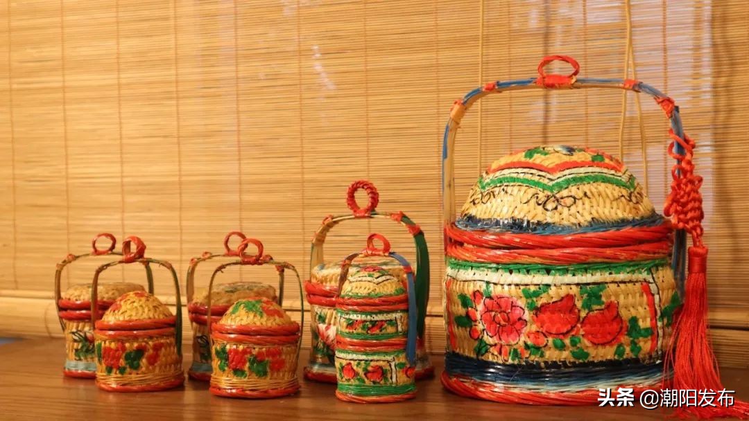 潮汕拜老爷用的竹箩筐,潮汕嫁娶用品花篮竹篮