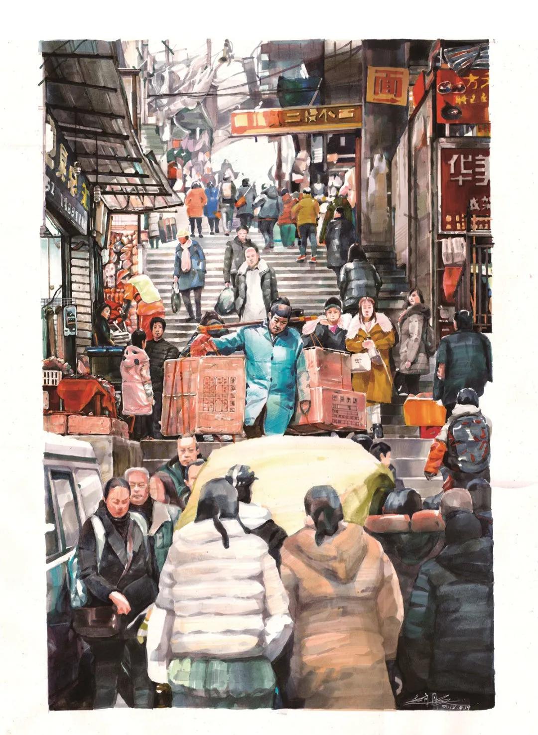 马克笔手绘风景重庆,东北一小伙手绘魔性地图