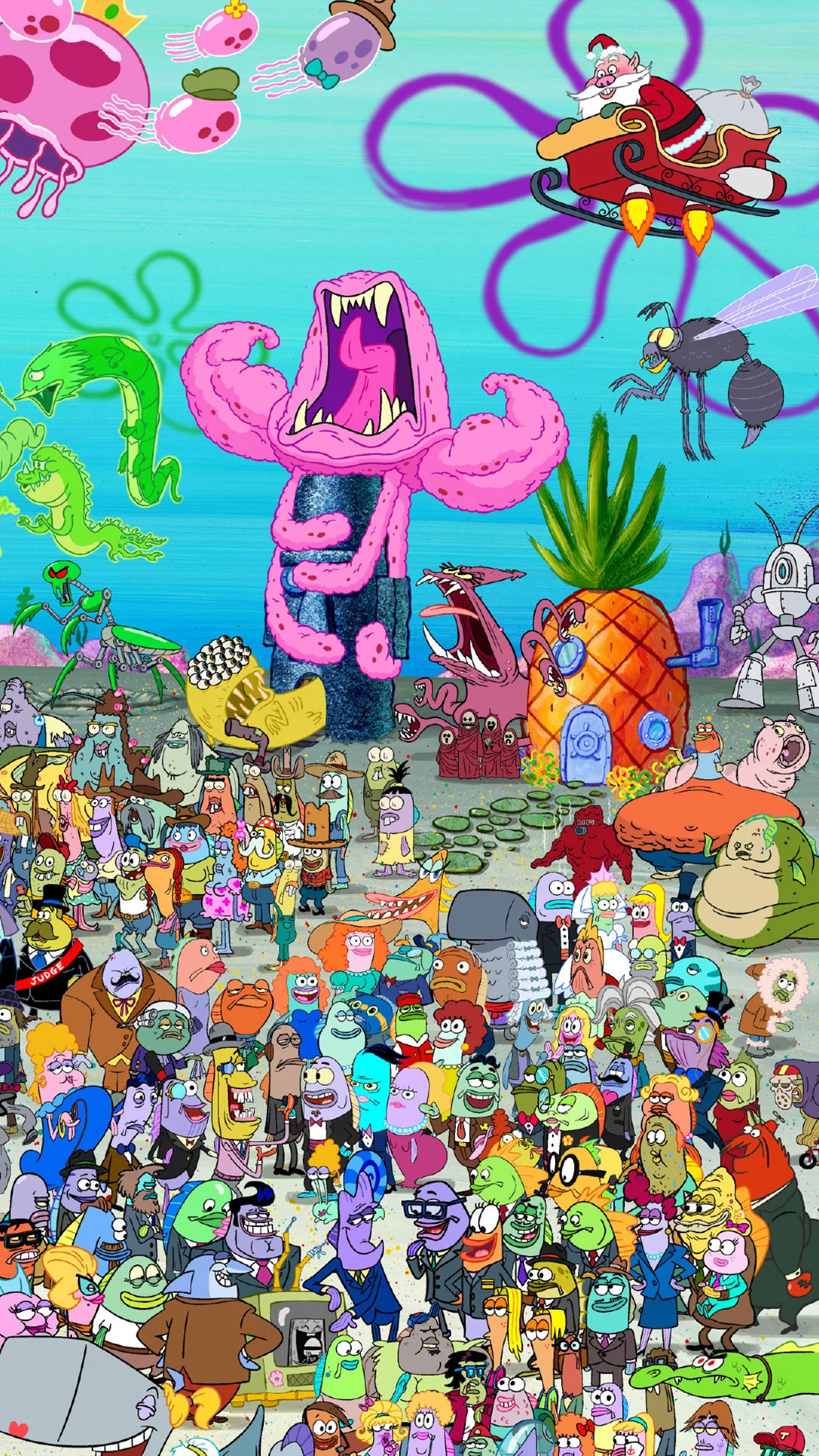 海绵宝宝抓水母壁纸,海绵宝宝与派大星抓水母的壁纸
