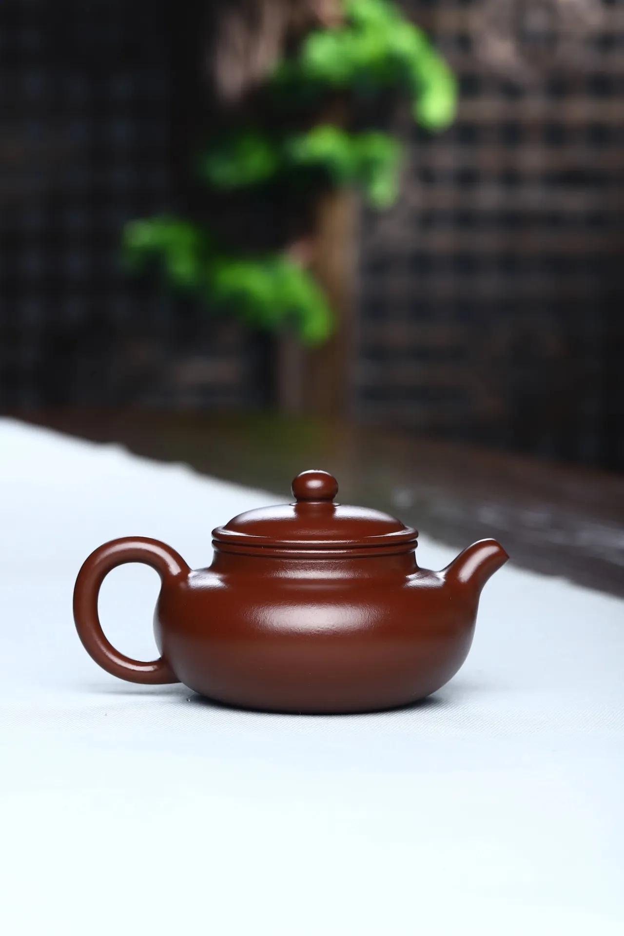 镶玉红朱泥紫砂茶壶,半手工紫泥仿古紫砂壶图片