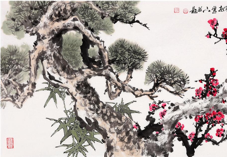 国画松竹梅岁寒三友图作品欣赏,松竹梅是岁寒三友吗