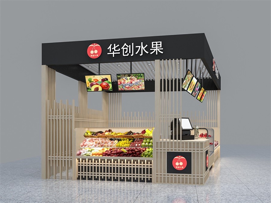 300平方水果店陈列效果图,10平米水果店布局设计效果图
