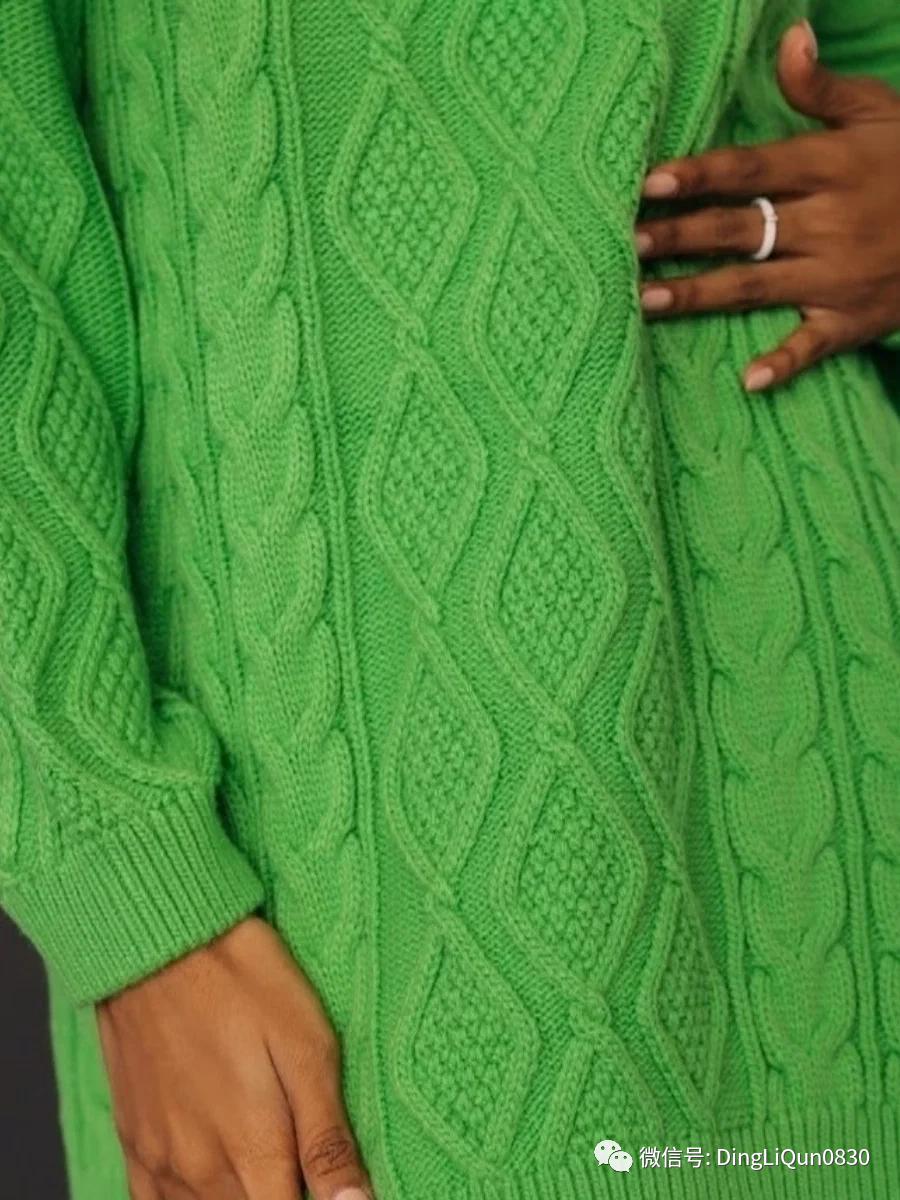 绿色连帽针织毛衣女,横织竖穿的绿色毛衣的图解
