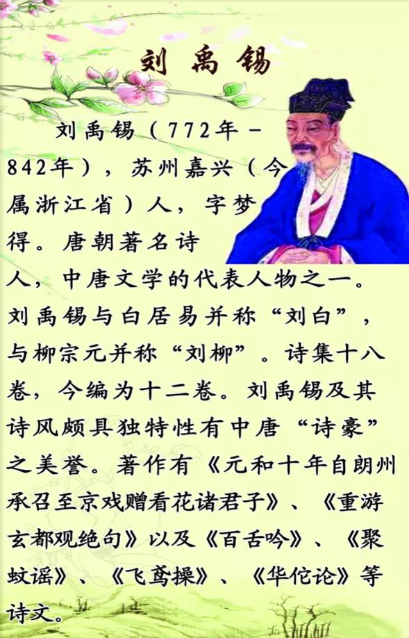 刘禹锡传世诗22首,刘禹锡词五十首