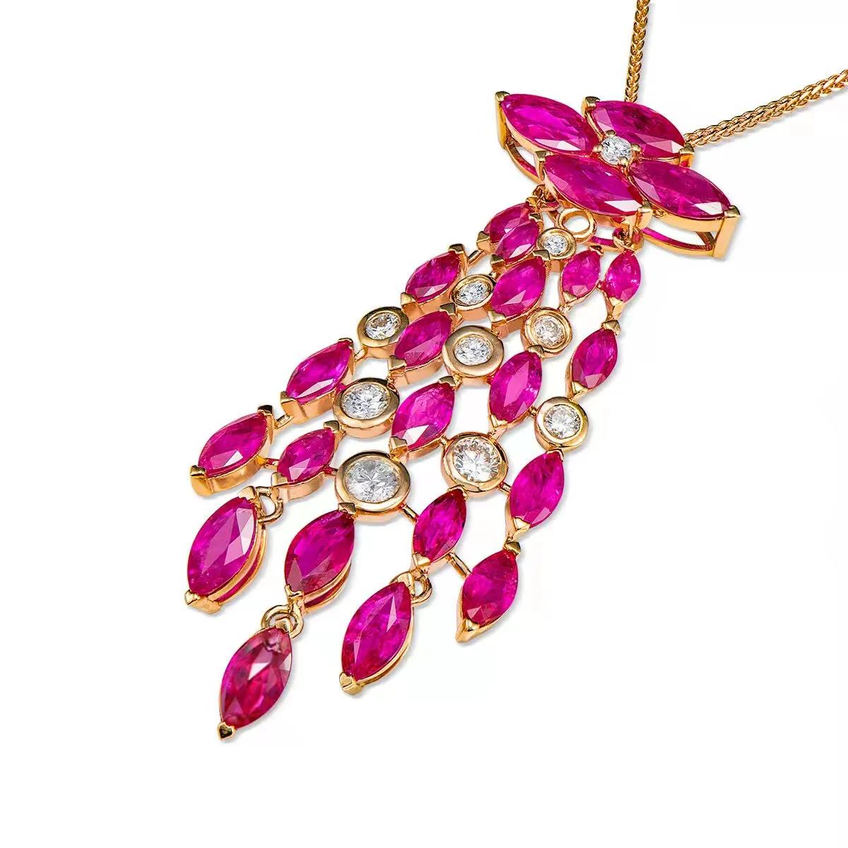 月牙流苏钻石项链,流苏红宝石项链