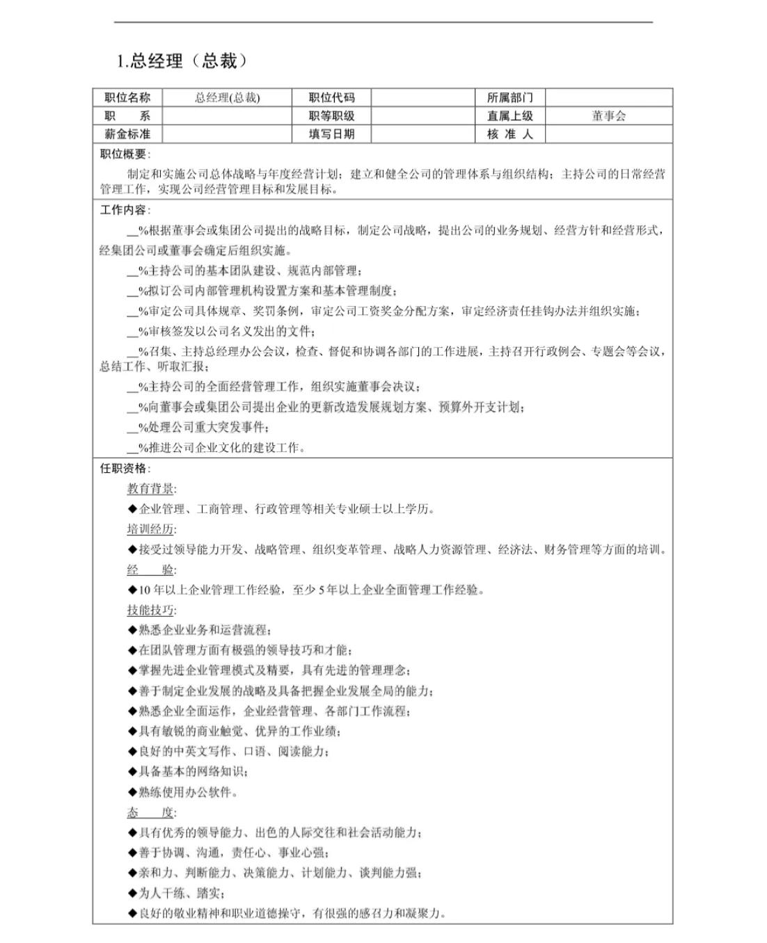 企业各部门岗位说明书与绩效考核,企业工作绩效指标考核明细