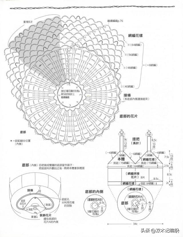 漂亮爱尔兰钩花配饰的网编手提包和零钱包包