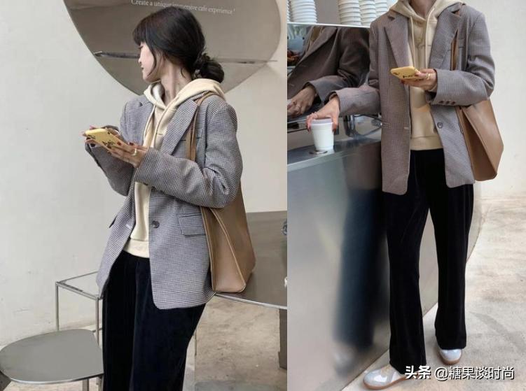 明星细格子西装外套搭配,黑白格子西装配什么裙子好看