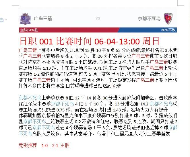 6-4号周日足球赛事分析预测