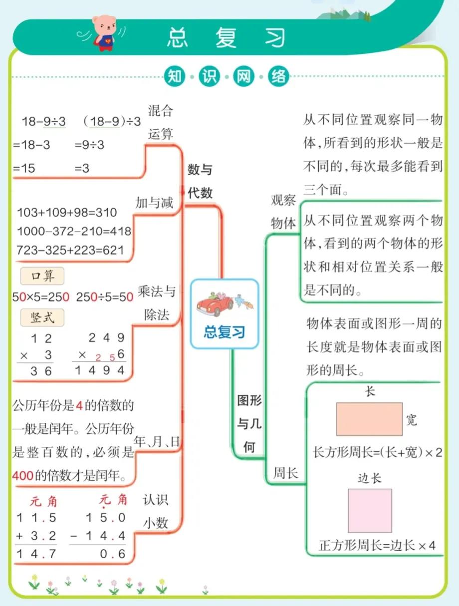 北师大版三年级数学下册1-4单元,三年级数学上册北师大知识点整理