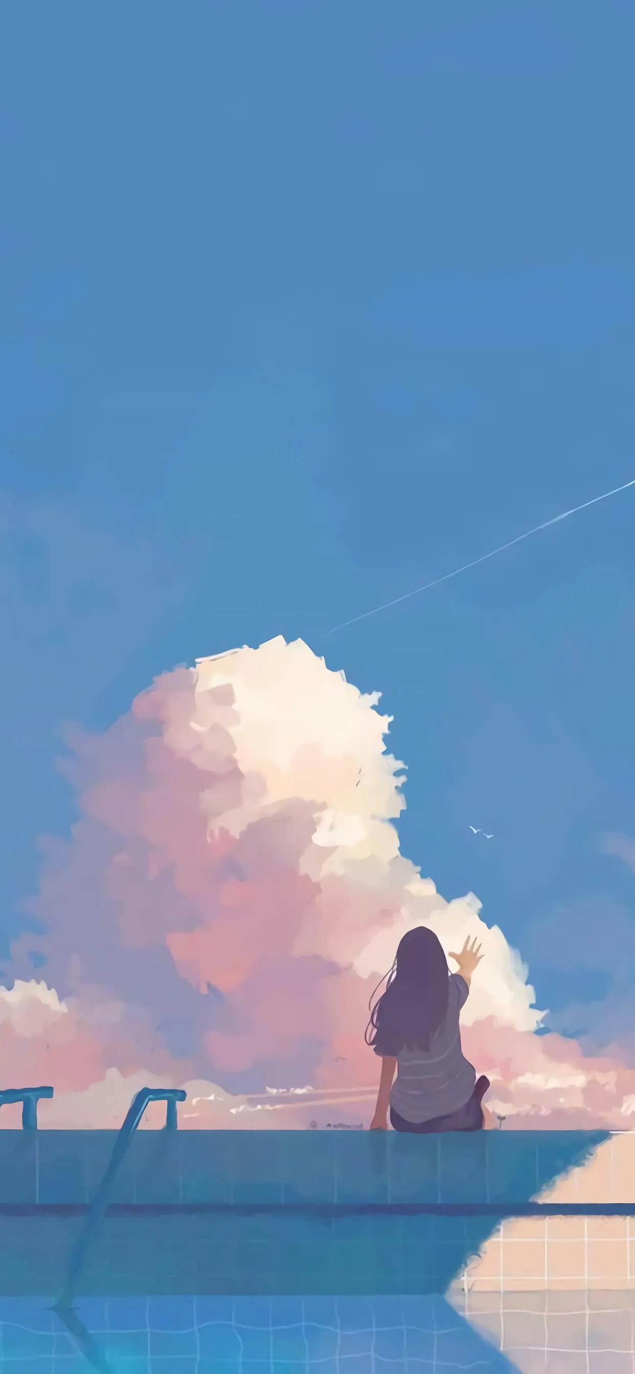 萌图100张可爱壁纸,春日海边小镇壁纸插画