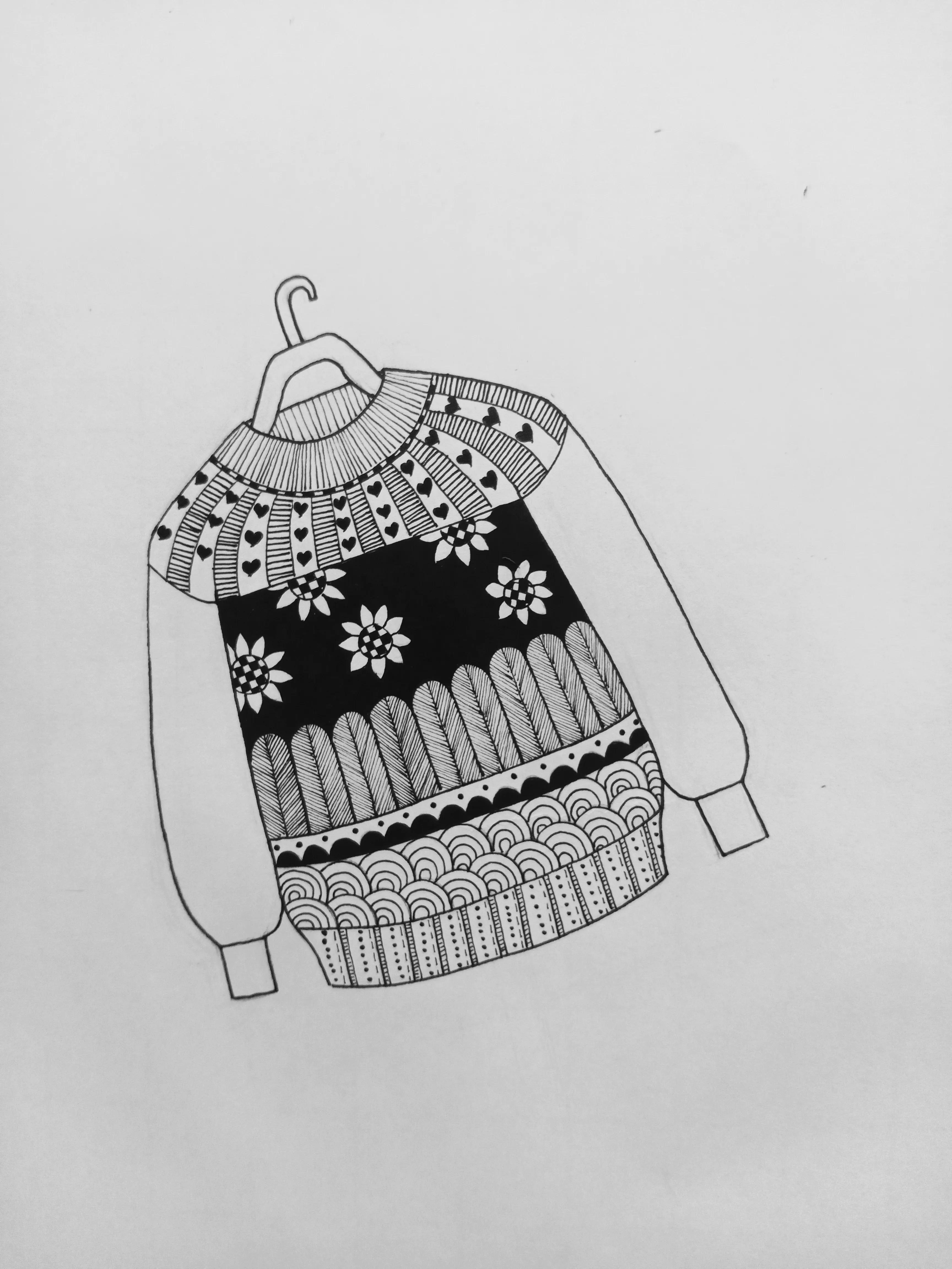 画毛衣线描画,女生红色毛衣线稿绘画教程