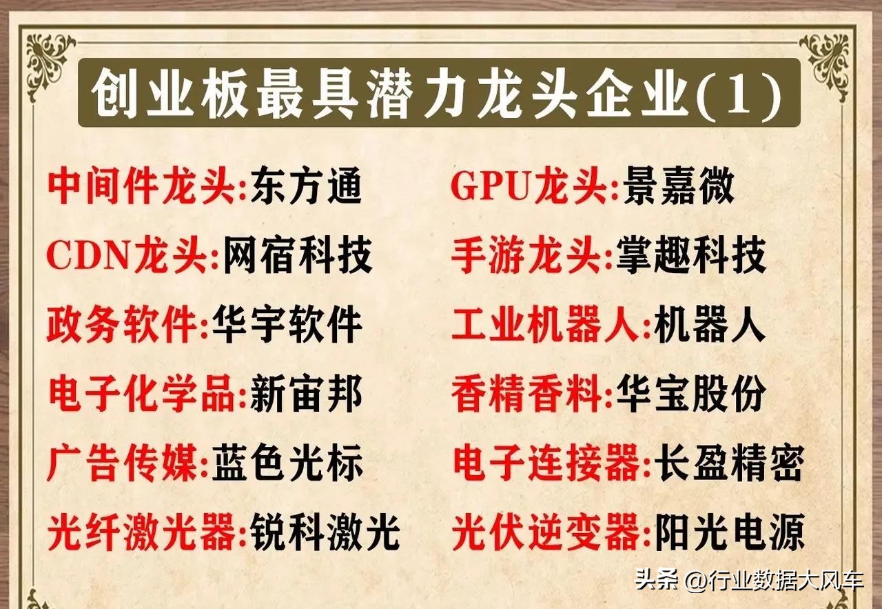 创业板龙头股票有哪些,今天创业板的十大龙头股